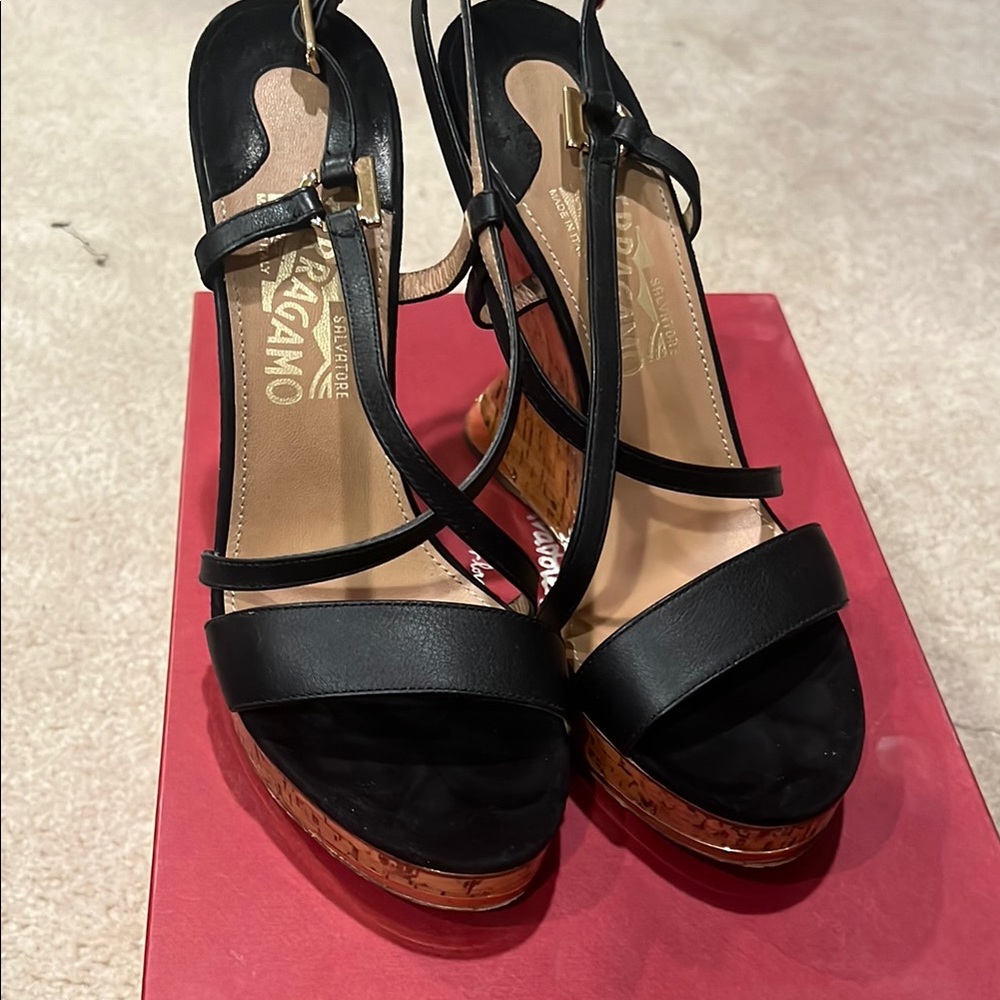 Salvatore Ferragamo Black Wedge Sandals
